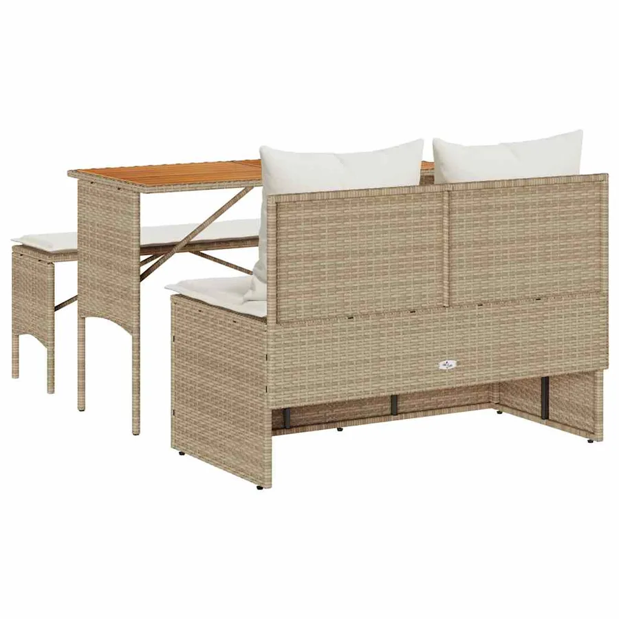 Ensemble de salle à manger de jardin 3 pcs avec coussins beige résine tressée - 9