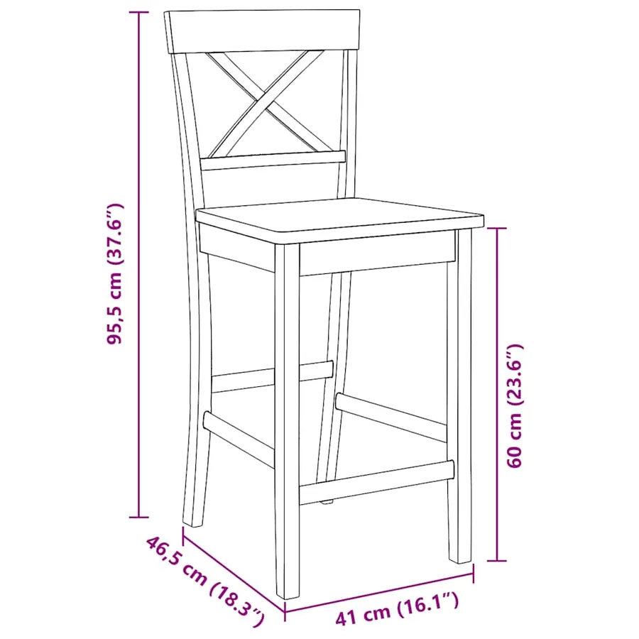 Tabourets de bar (lot de 2) en bois massif naturel et caoutchouc - 10
