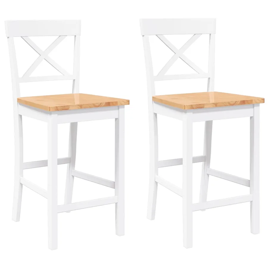 Tabourets de bar (lot de 2) en bois massif blanc et caoutchouc - 2