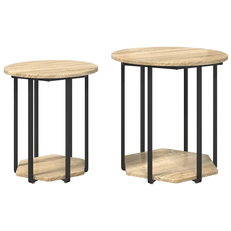 Ensemble de tables d'appoint avec étagère 2 pcs Marron - 2