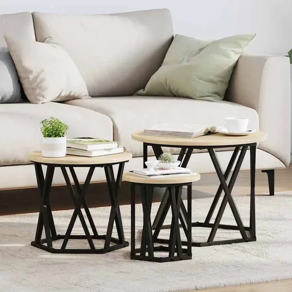 Table d'appoint empilable 3 pcs Chêne Sonoma