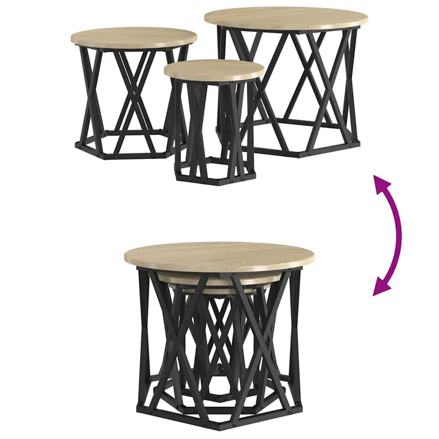 Table d'appoint empilable 3 pcs Chêne Sonoma - 11