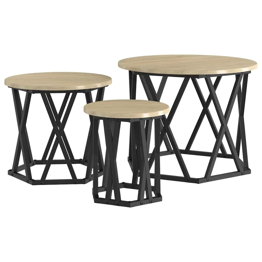 Table d'appoint empilable 3 pcs Chêne Sonoma - 2