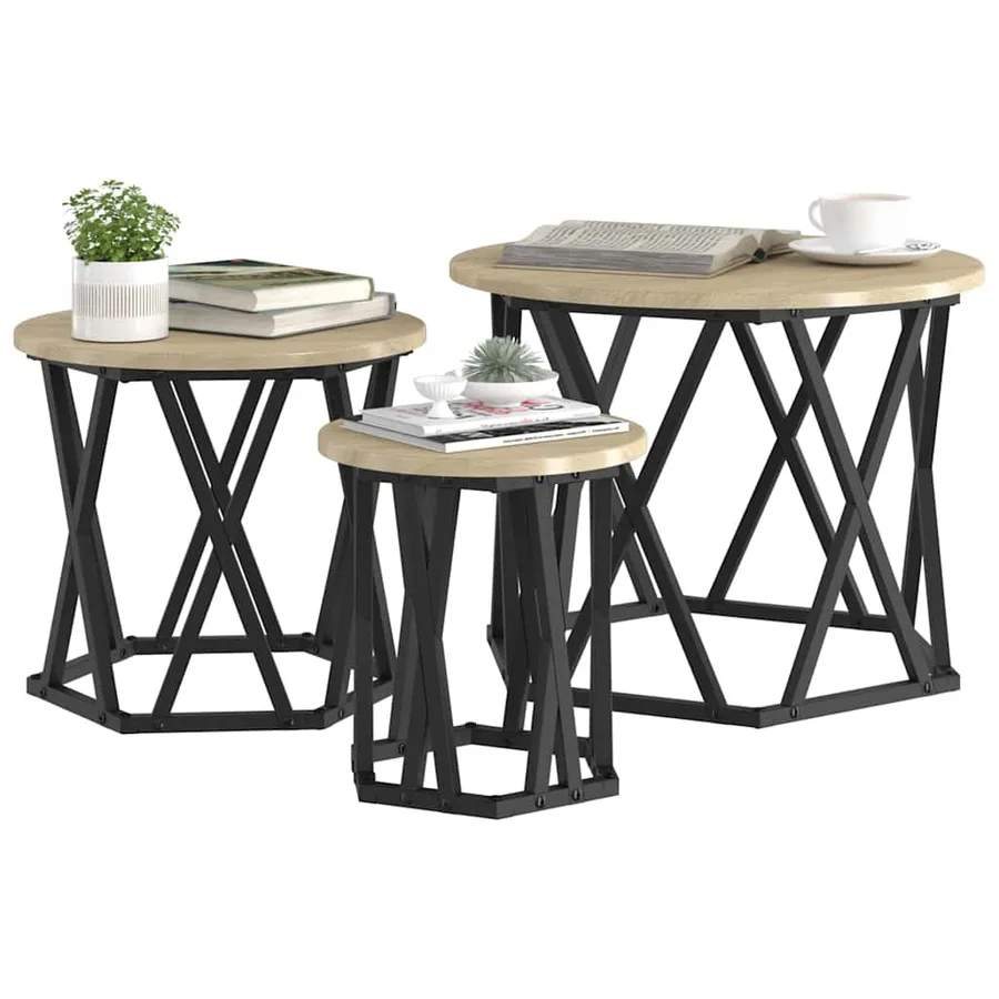 Table d'appoint empilable 3 pcs Chêne Sonoma - 3