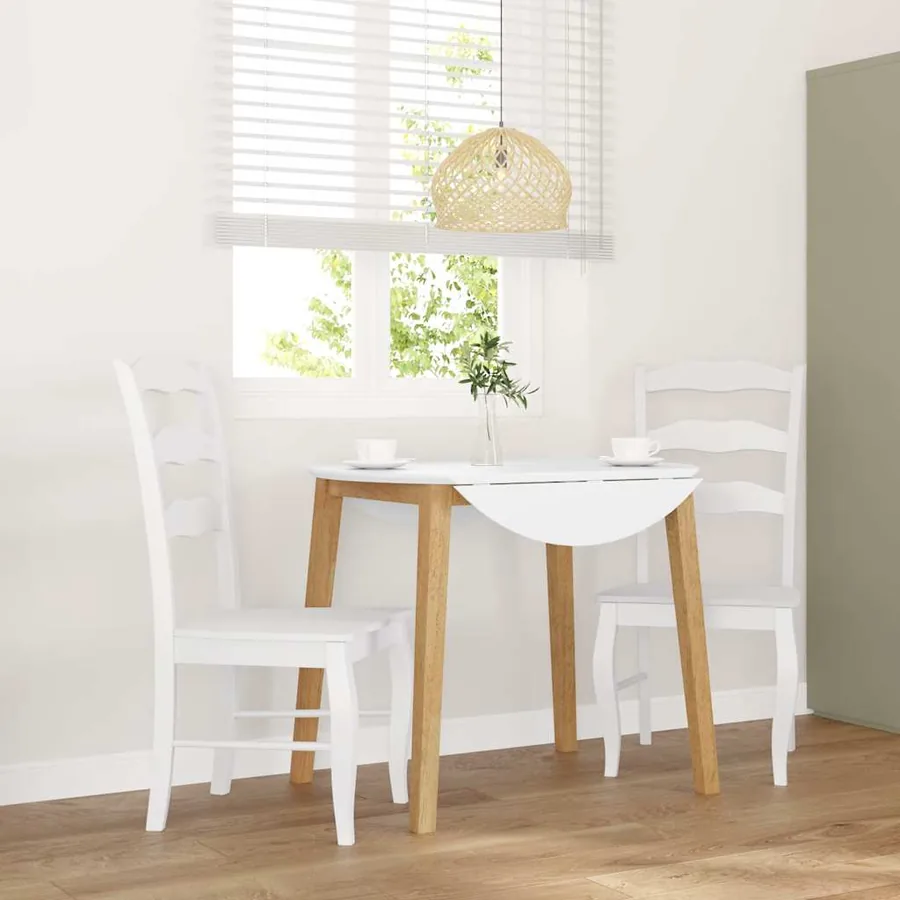 Chaises de salle à manger (lot de 2) en bois massif blanc et caoutchouc