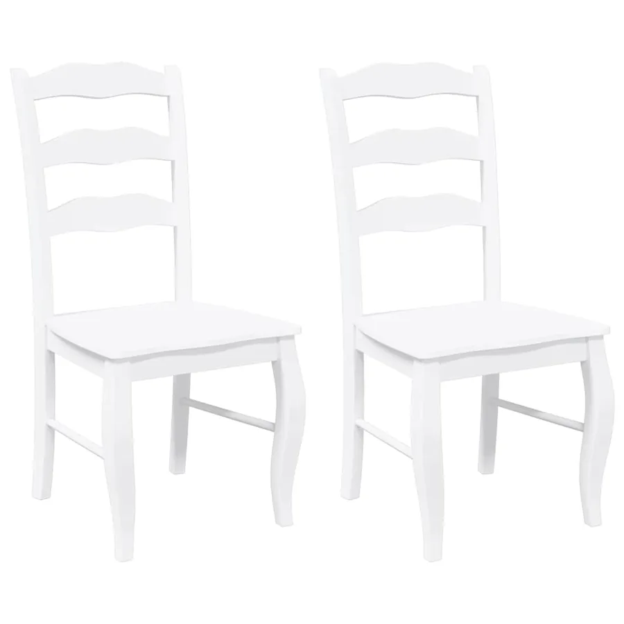 Chaises de salle à manger (lot de 2) en bois massif blanc et caoutchouc - 2