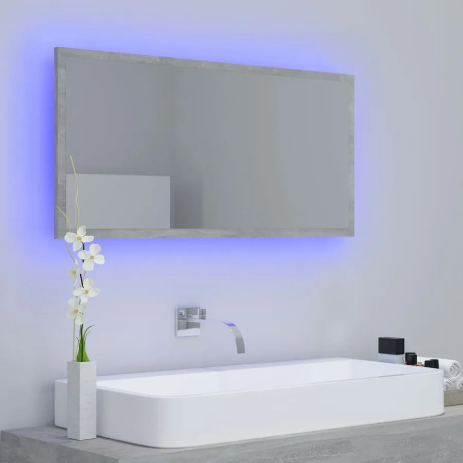 Miroir à LED de salle de bain Gris béton 90x8,5x37 cm Acrylique - 11