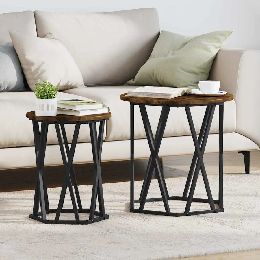 Table basse 2 pcs Chêne fumé Bois d'ingénierie et acier