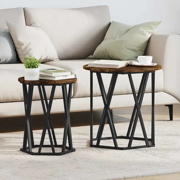 Table basse 2 pcs Chêne fumé Bois d'ingénierie et acier