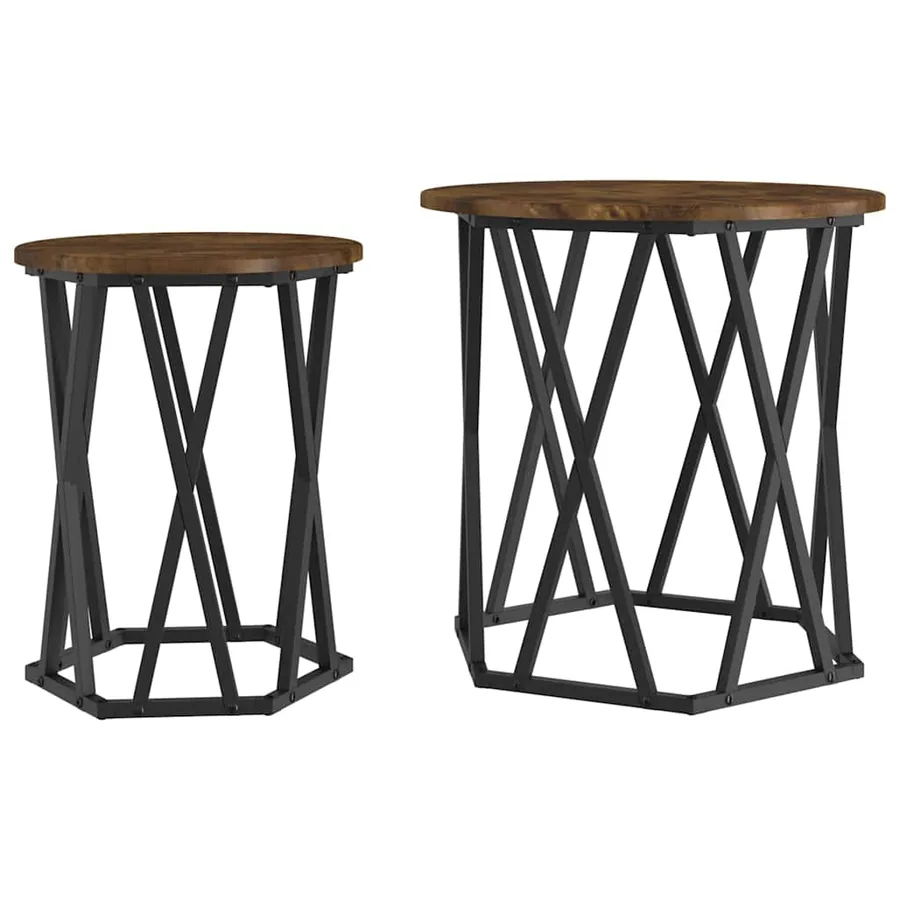 Table basse 2 pcs Chêne fumé Bois d'ingénierie et acier - 2