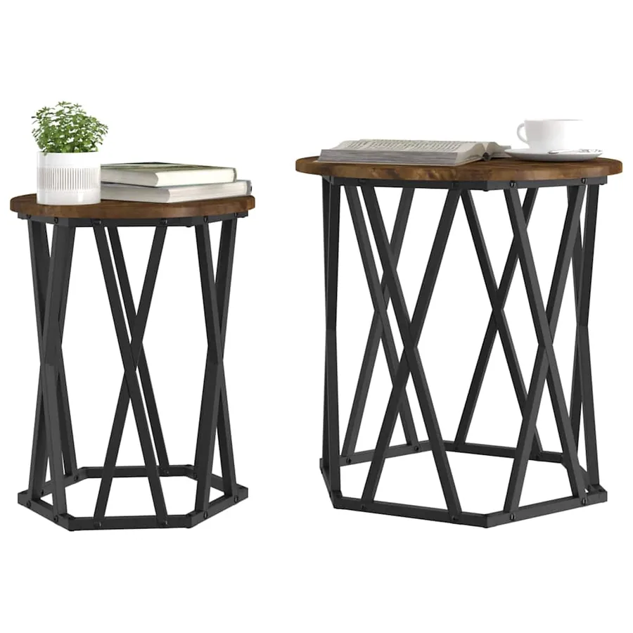 Table basse 2 pcs Chêne fumé Bois d'ingénierie et acier - 3