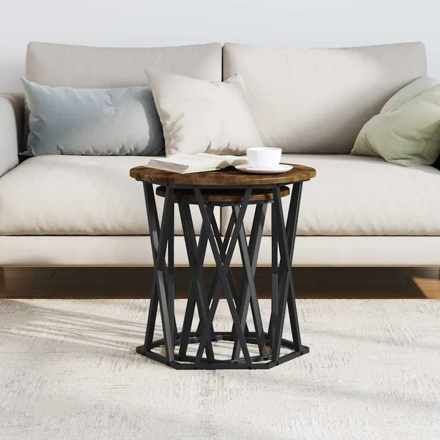 Table basse 2 pcs Chêne fumé Bois d'ingénierie et acier - 4