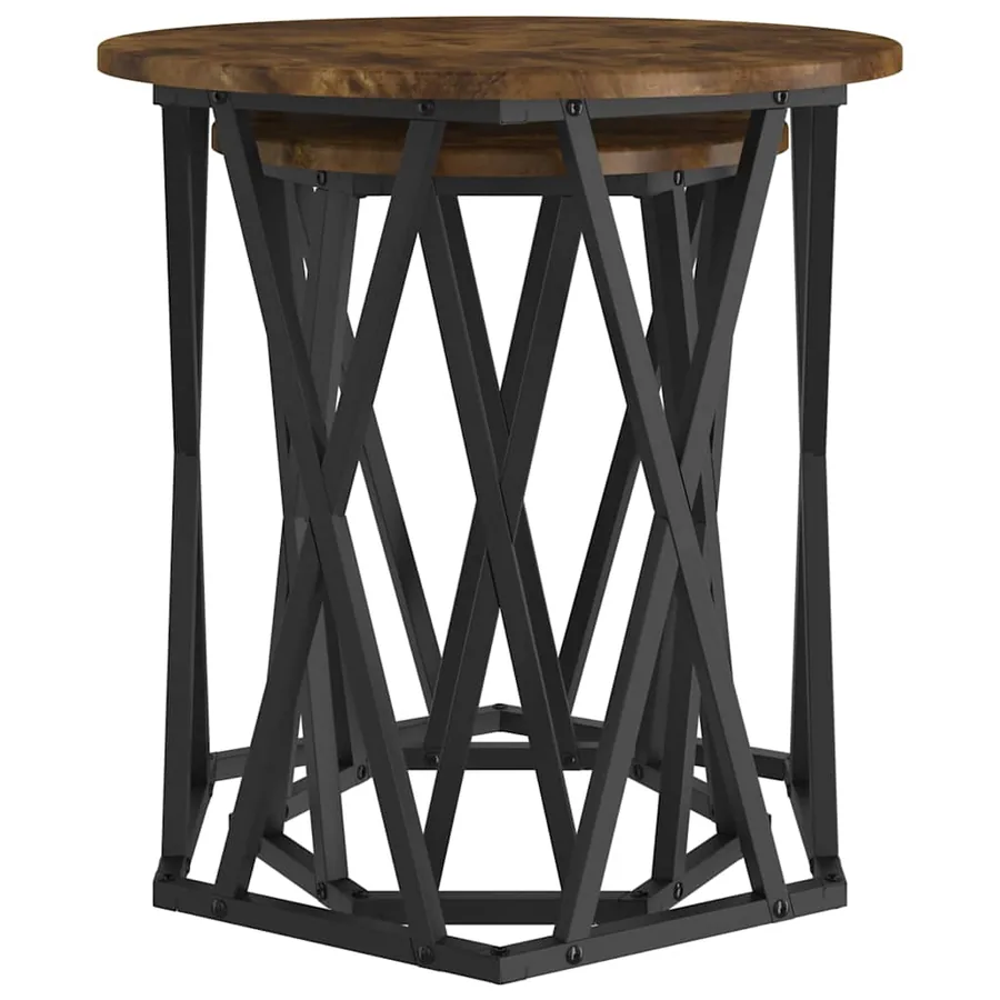 Table basse 2 pcs Chêne fumé Bois d'ingénierie et acier - 5