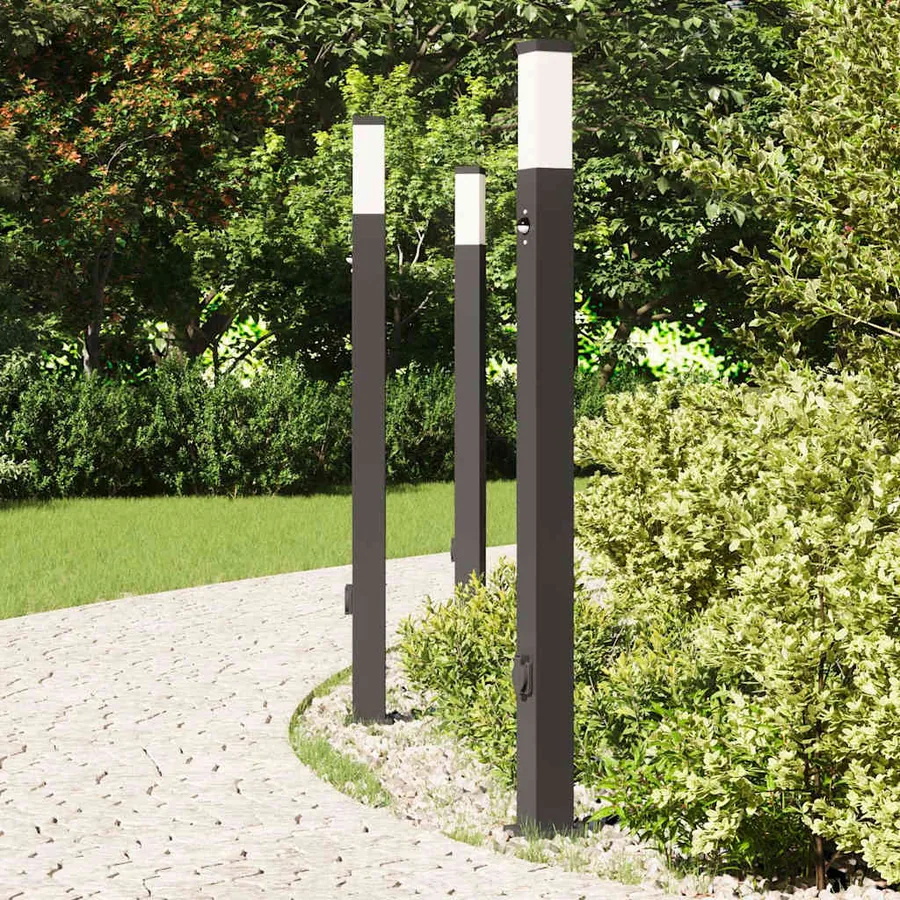 Bornes lumineuses avec détecteur et prise lot de 3 110 cm noir IP44 - 3