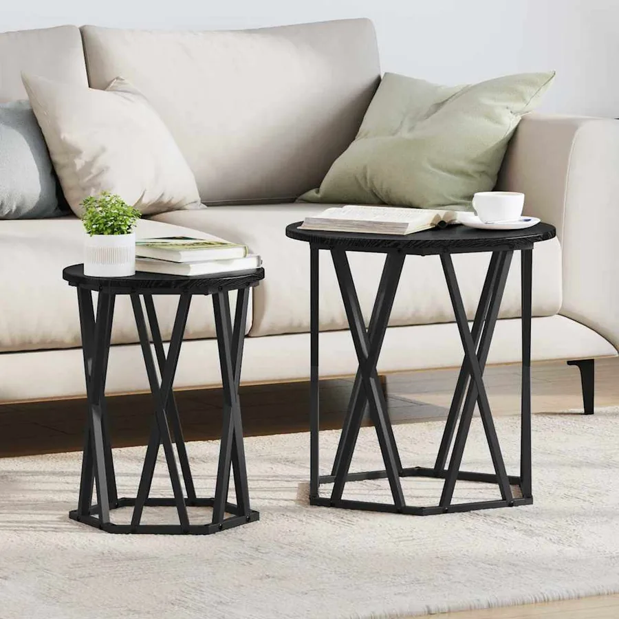 Table basse 2 pcs Chêne noir Bois d'ingénierie et acier