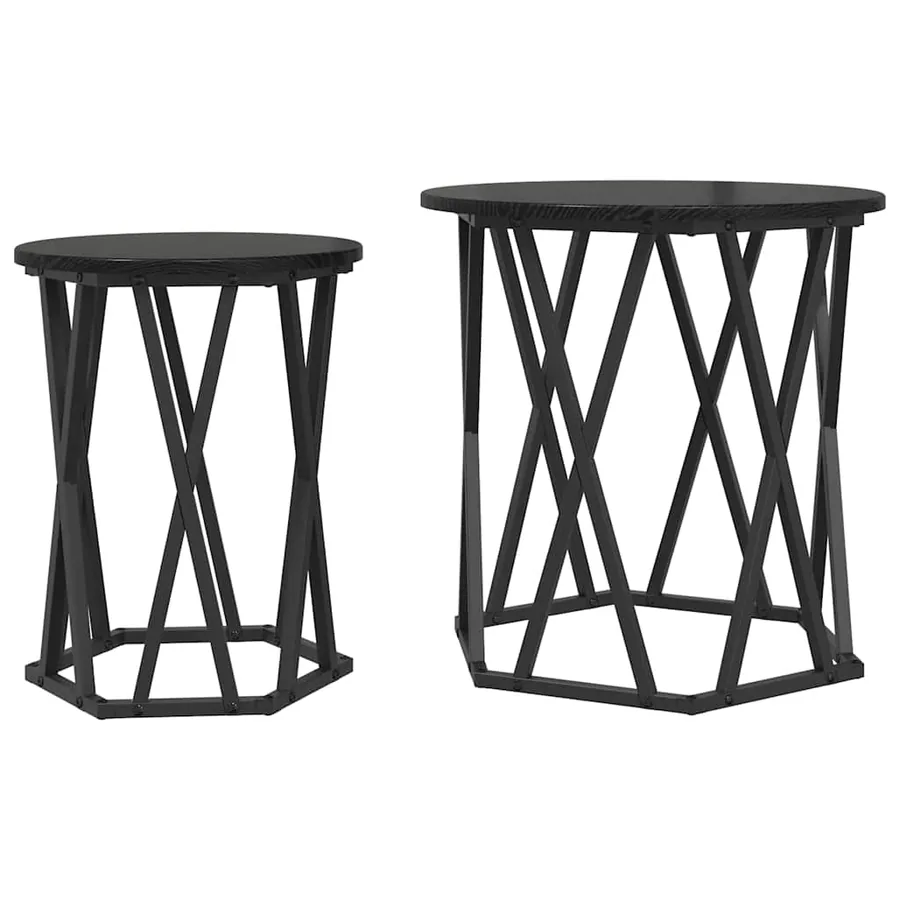 Table basse 2 pcs Chêne noir Bois d'ingénierie et acier - 2