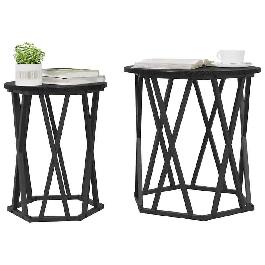 Table basse 2 pcs Chêne noir Bois d'ingénierie et acier - 3
