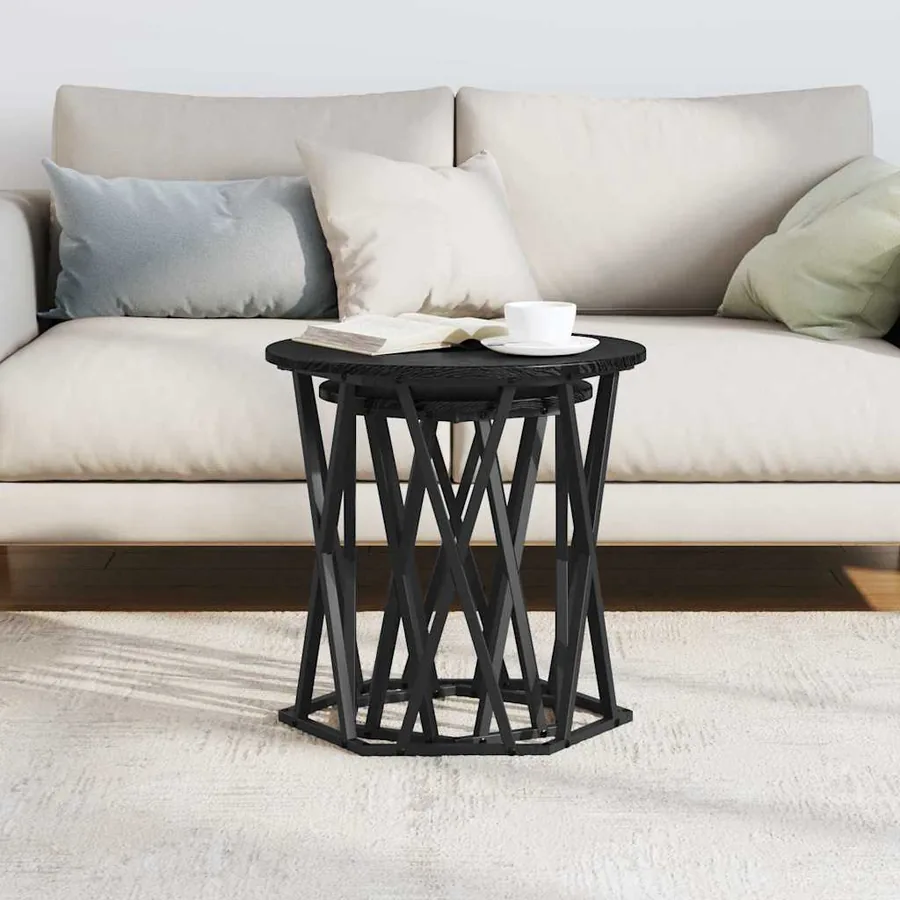Table basse 2 pcs Chêne noir Bois d'ingénierie et acier - 4