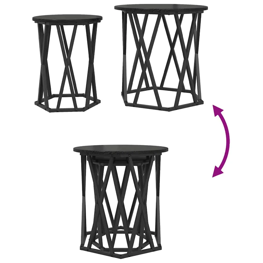 Table basse 2 pcs Chêne noir Bois d'ingénierie et acier - 8