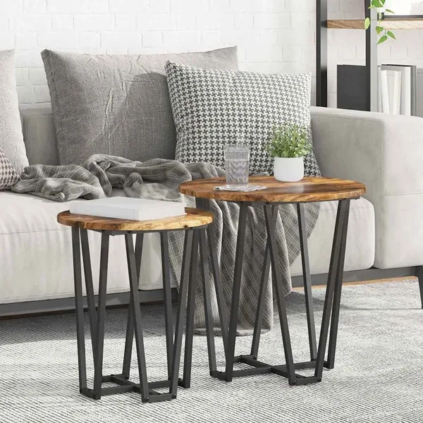 Ensemble de tables d'appoint 2 pcs Chêne fumé et noir