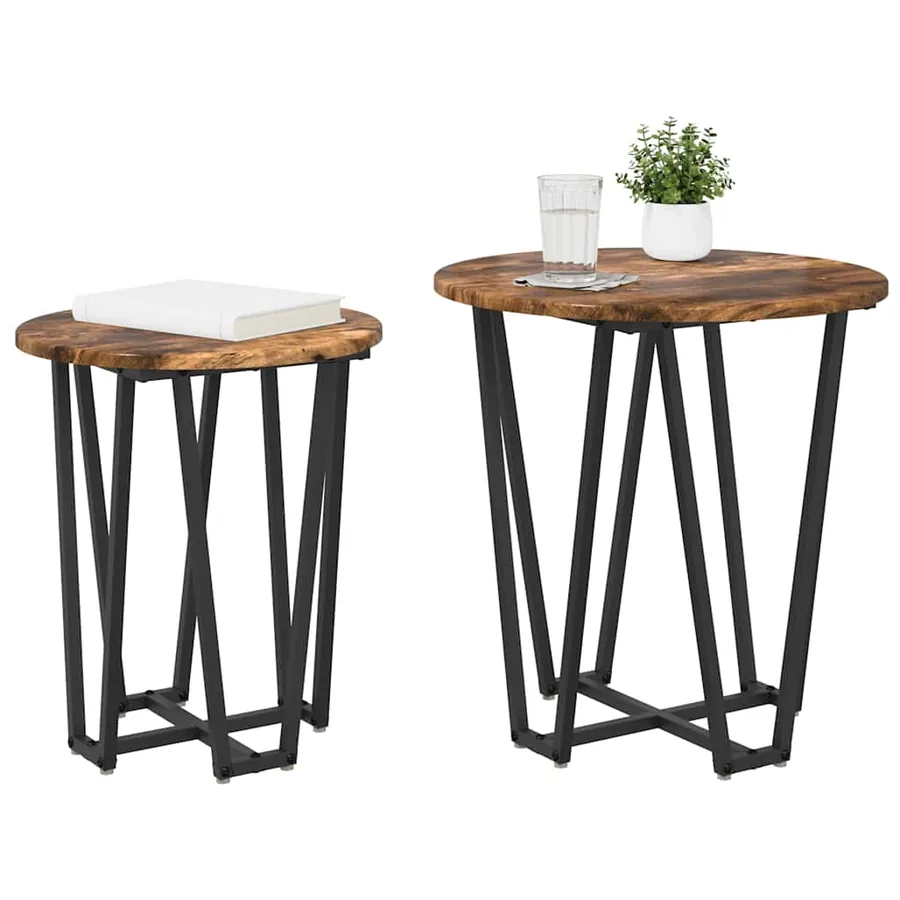 Ensemble de tables d'appoint 2 pcs Chêne fumé et noir - 3
