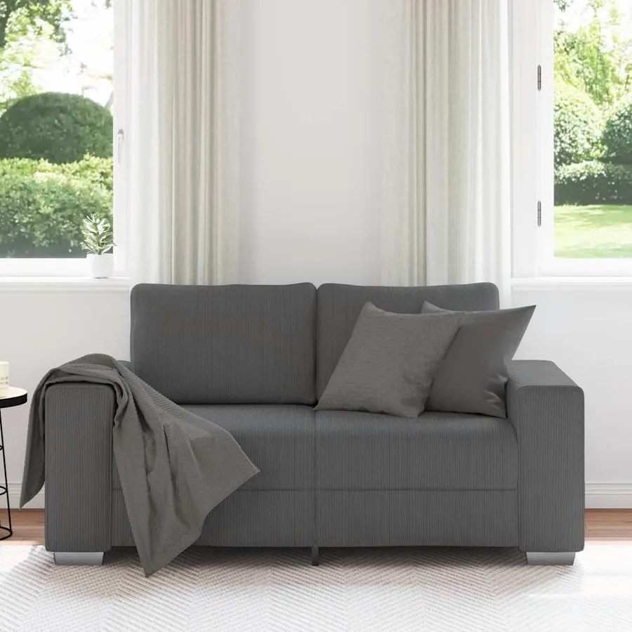 Canapé causeuse gris foncé 160x77x82 cm tissu velours côtelé - 3