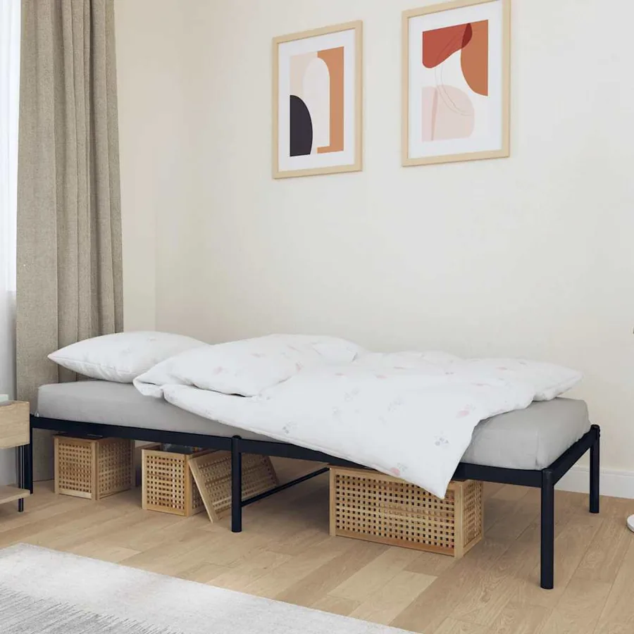 Cadre de lit métal sans matelas noir 90x190 cm