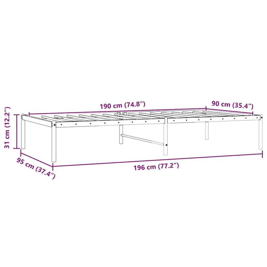 Cadre de lit métal sans matelas noir 90x190 cm - 7