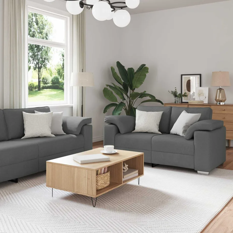 Canapé 2 pcs Gris foncé 219 x 80 x 82 cm tissu
