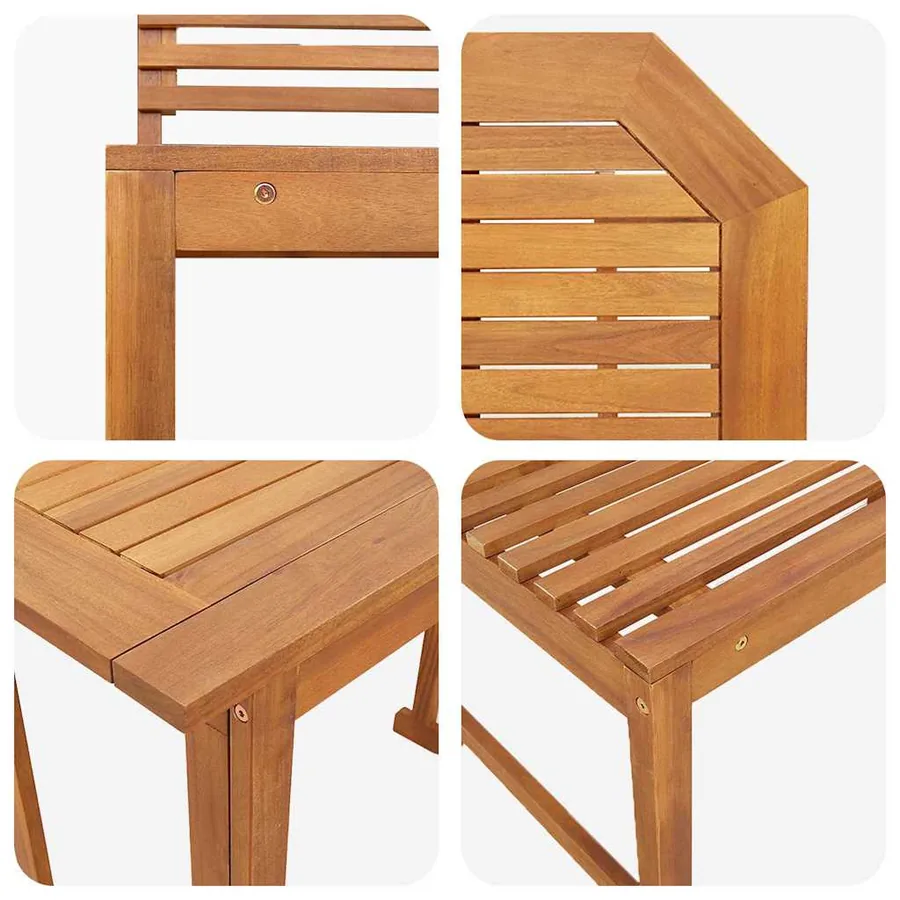 Ensemble de banc de jardin 3 pcs Marron Bois d'Acacia Massif - 11