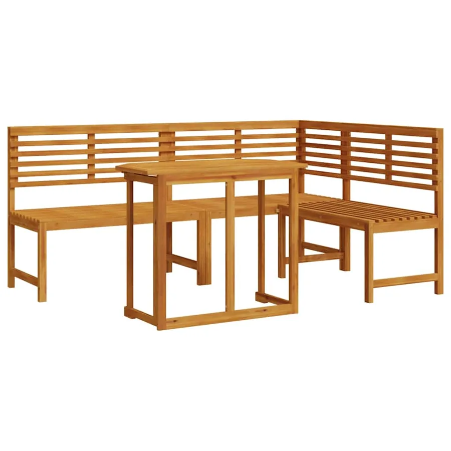 Ensemble de banc de jardin 3 pcs Marron Bois d'Acacia Massif - 2
