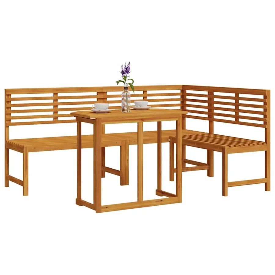 Ensemble de banc de jardin 3 pcs Marron Bois d'Acacia Massif - 3