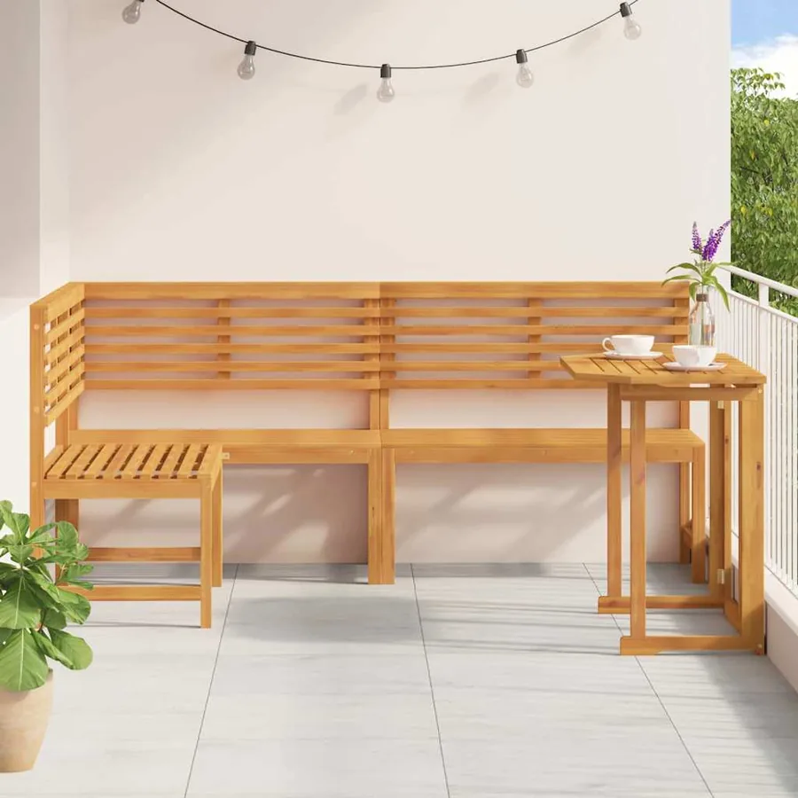 Ensemble de banc de jardin 3 pcs Marron Bois d'Acacia Massif - 4