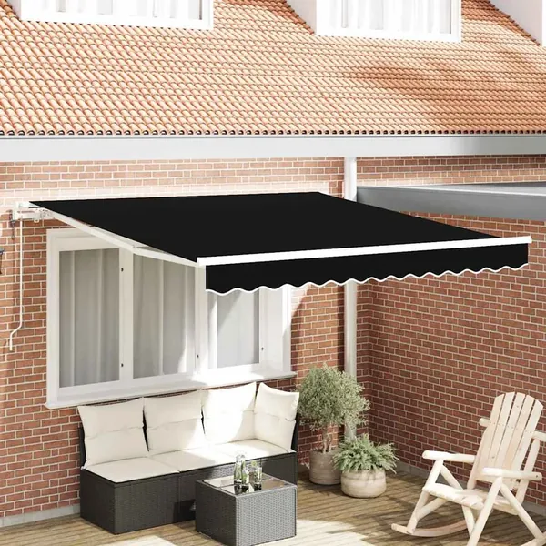 Auvent rétractable Noir 300 x 250 cm Tissu et Aluminium