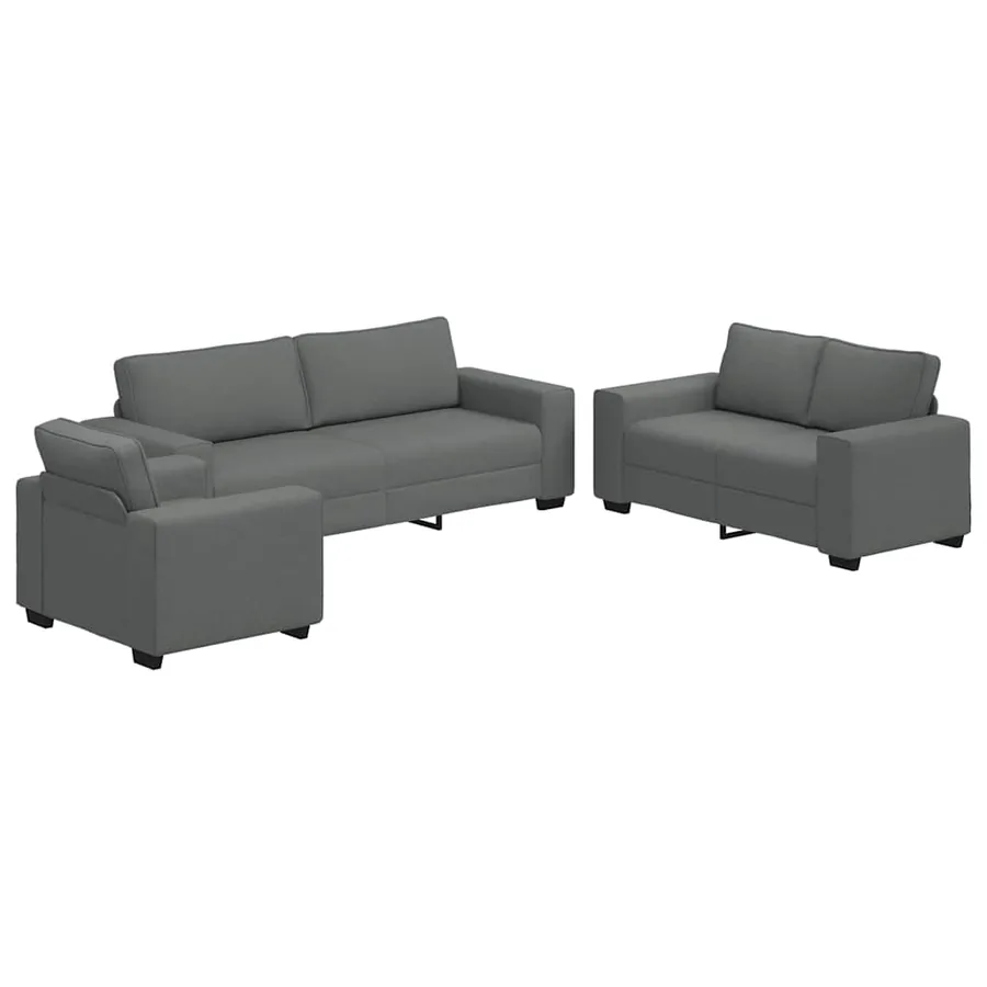 Ensemble de canapé 3 pcs avec coussins en tissu gris foncé - 2
