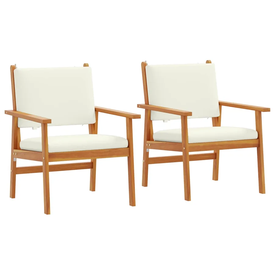 Chaise de jardin 2 pcs Blanc crème Bois d'Acacia Massif