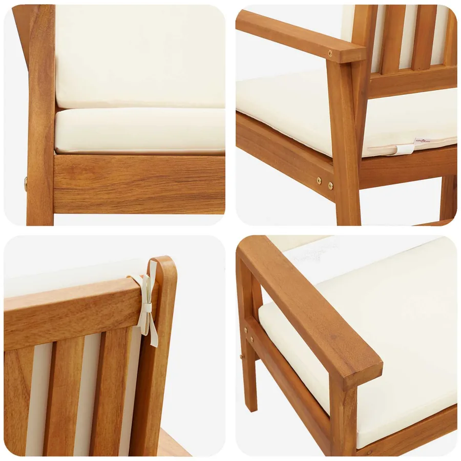 Chaise de jardin 2 pcs Blanc crème Bois d'Acacia Massif - 6