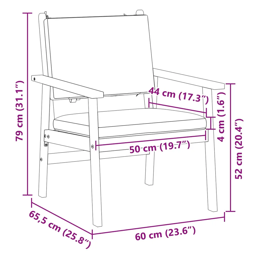 Chaise de jardin 2 pcs Blanc crème Bois d'Acacia Massif - 7