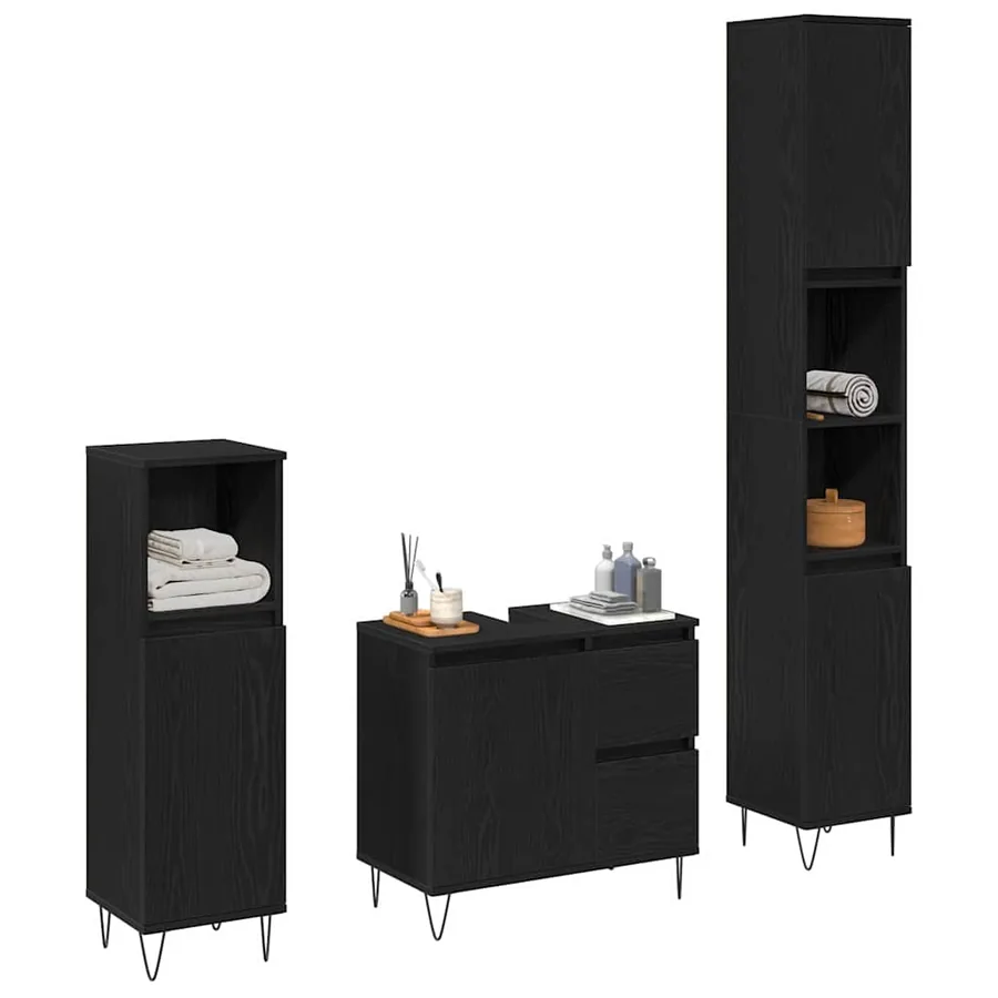 Ensemble de mobilier de salle de bain 3 pcs Chêne noir - 3