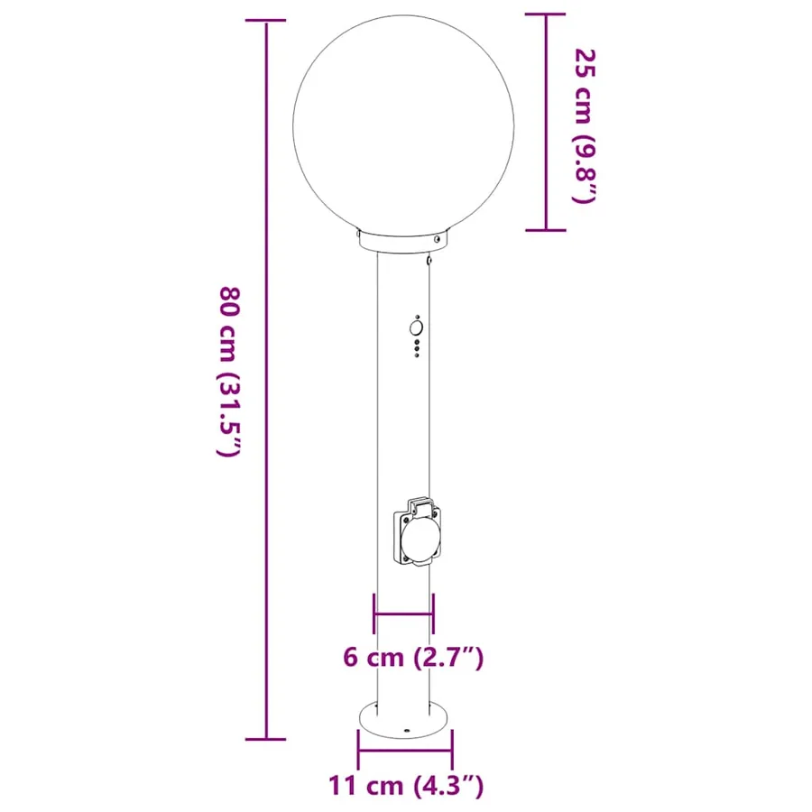 Borne lumineuse avec détecteur et prise 80 cm acier inoxydable IP44 - 12