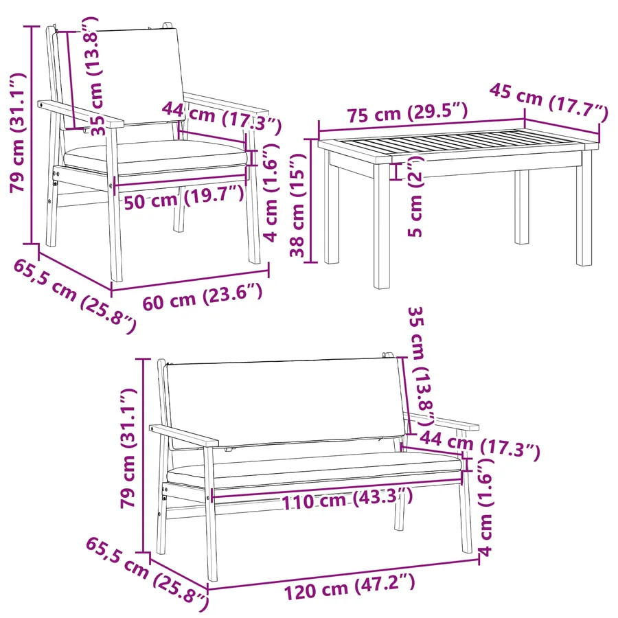 Ensemble de canapé de jardin 4 pcs Marron 120 x 65,5 x 79 cm - 11