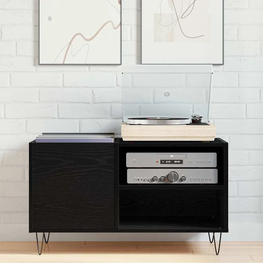 Meuble à vinyles Chêne noir 85 x 38 x 48 cm Bois d'ingénierie - 4