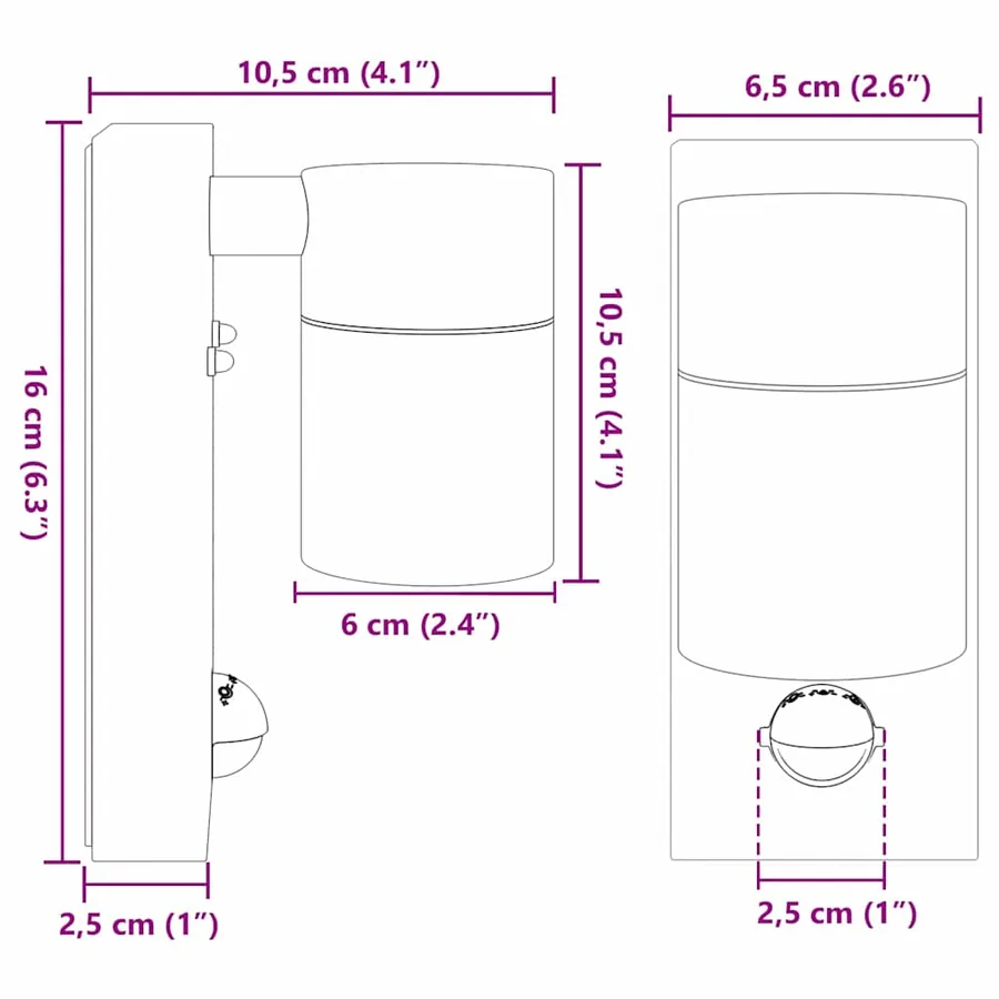 Applique Murale Extérieure 2 pcs Noir 6,5 x 10,5 x 16 cm - 12