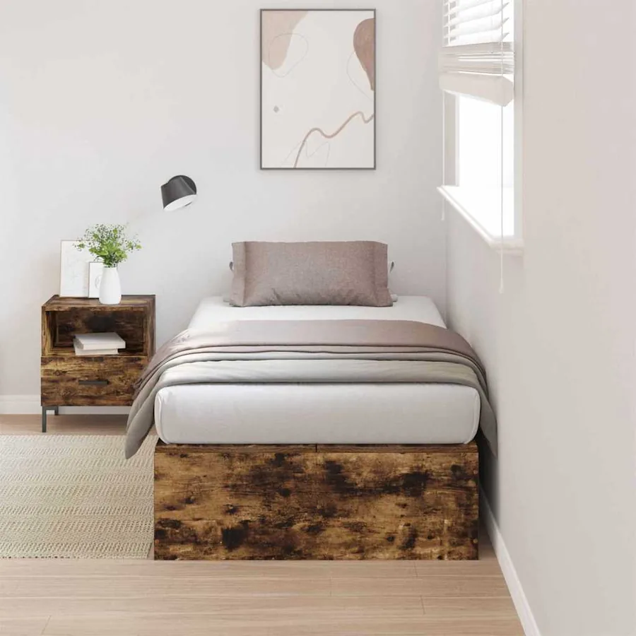 Cadre de lit avec rangement Chêne fumé 100 x 200 cm