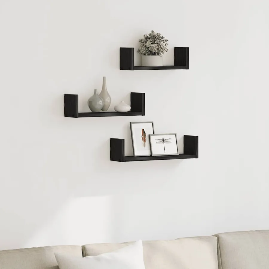 Étagères murales 3 pcs en chêne noir contrecollé