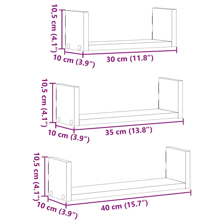Étagères murales 3 pcs en chêne noir contrecollé - 11