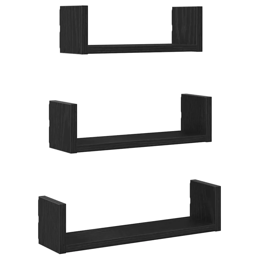 Étagères murales 3 pcs en chêne noir contrecollé - 2