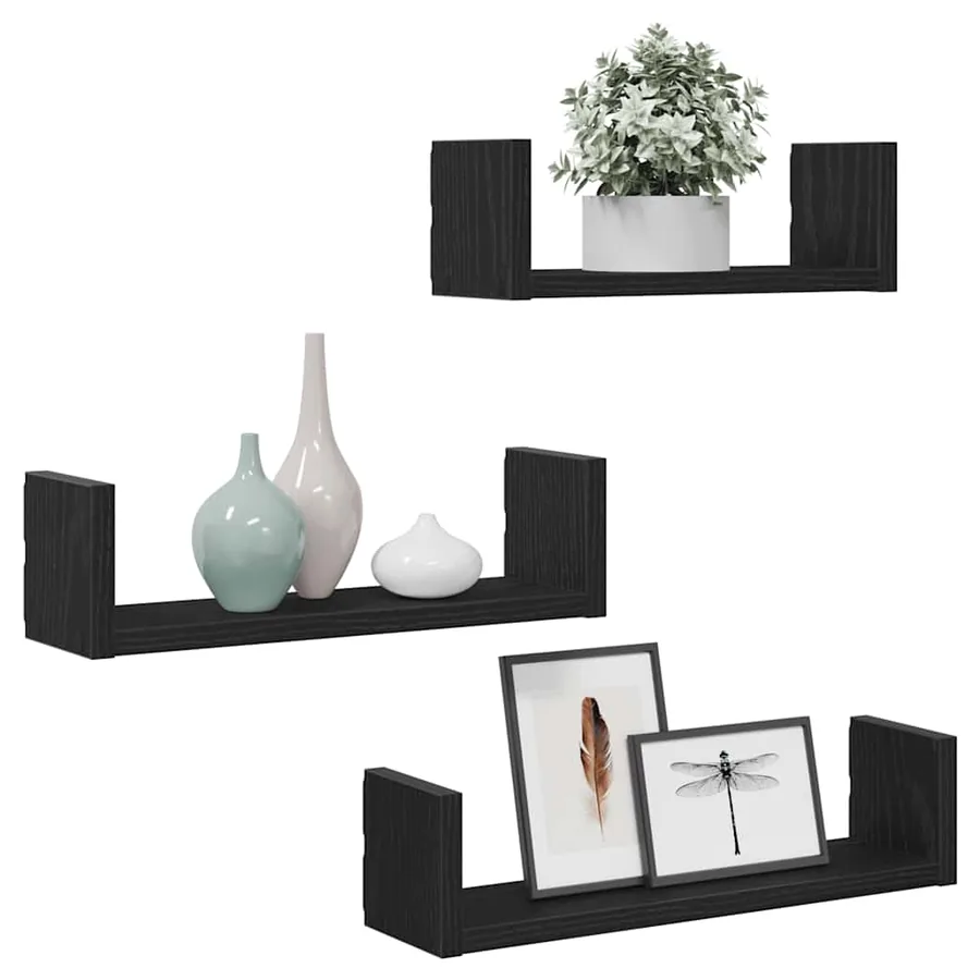 Étagères murales 3 pcs en chêne noir contrecollé - 4