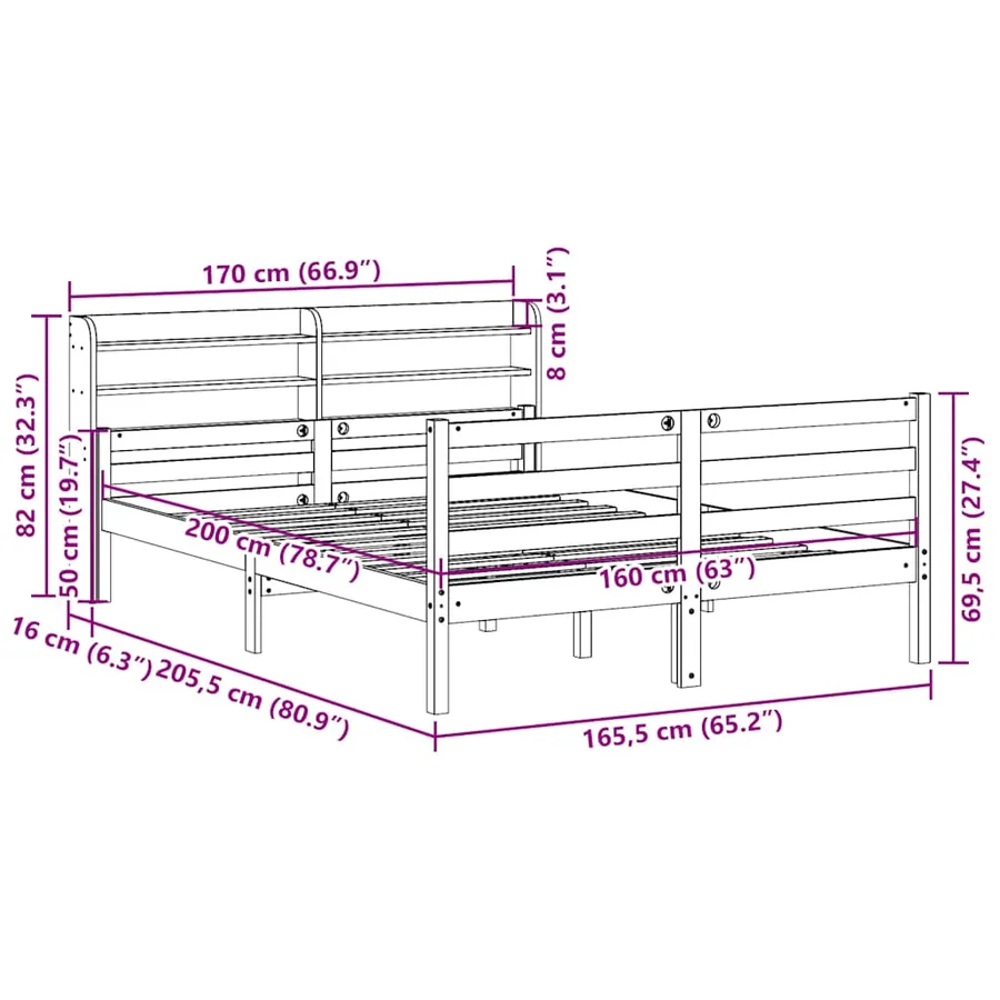 Cadre de lit avec tête de lit sans matelas 160x200 cm - 11