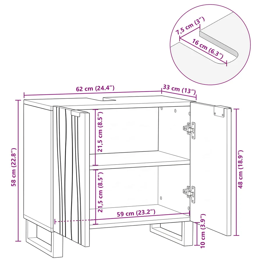 Meuble de Lavabo de Salle de Bain Marron 62 x 33 x 58 cm - 12